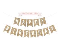 Bannière Happy Birthday pré-enfilée - Pas de bricolage - Bannière de fête d'anniversaire à paillettes dorées - Guirlande pré-enfilée sur brins de 1,8 m - Décorations et décorations de fête