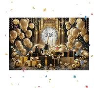 Bannière « Happy New Year » - doré 2026 - murale festive - Décoration de fête pour l'intérieur et l'extérieur, maison, bureau, école, restaurant, cour, terrasse, accessoires de fête