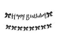 Bannière Joyeux Anniversaire avec Nœud, Décorations de Fête d'anniversaire à Paillettes Guirlande Esthétique avec Nœud Accessoires pour Filles Garçons Enterrement de Vie Jeune Fille (Noir)