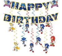 Bannière joyeux anniversaire de dessin animé, tourbillon suspendu bord anime, drapeau complet de fête bord anime, décoration de fête d'anniversaire image hérisson anime Ensemble de 13 pièces,Ensemble 