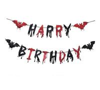 Bannière Joyeux Anniversaire Halloween à Paillettes Rouges, Guirlande Happy Birthday avec Chauves-Souris, Décoration de Fête Halloween, Bannière d'Anniversaire Horreur