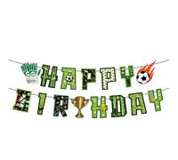 Bannière Joyeux Anniversaire sur le Thème du Football, Décorations de Fête sur le Thème du Football Pré-Assemblées pour l'Anniversaire d'Enfants Garçons et Filles