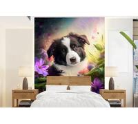 Bannière photo - Fleurs - Nature - Zones - Border collie - Animal - Largeur : 190 cm, Hauteur : 260 cm