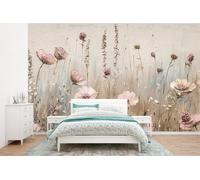 Bannière photo - Fleurs - Rose - Moderne - Beige - Largeur 350 cm x Hauteur 260 cm