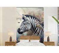 Bannière photo - Motifs d'animaux : zèbre - Faune sauvage - Papillons - Fleurs - Largeur 155 cm x Hauteur 240 cm