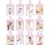 Bannière photo pour 1er anniversaire, cartes de suivi de croissance pailletées rose & noir (1-12 mois), décoration de photos mensuelles, décoration pour la célébration du 1er anniversaire Papetier