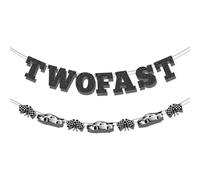 Bannière Two Fast, Décoration d'Anniversaire Two Fast Noire et Blanche Drapeau à Damier Voitures de Course Bannière Two Fast Bannière d'Anniversaire Two Fast Pré Assemblée