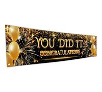 Bannière « You Did It » - Bannière de félicitations - Well Done - We Are So Proud Of You Decorations - Happy Graduation for Prom - 180 x 40 cm (noir et doré)