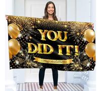 Bannière « You Did It » - Bannière de félicitations - Well Done - We Are So Proud Of You Decorations - Happy Graduation for Prom - 1,5 x 0,9 m (noir et doré)