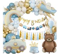 Bannières Anniversaire Garçon - Joyeux Anniversaire, Ballons Bleu Et Or, Ours Bébé Kit Déco 1-10 Ans Garçons[BB583]