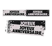 Bannière Joyeux Anniversaire - SURPRISEZ VOUS - REF/BANM00 - noir métallique - 120 cm - impression chrome pailletée