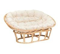 Banquette 2 places ,canapé rembourré en tissu beige et rotin naturel - Longueur 170 x Profondeur 81 x Hauteur 108 cm