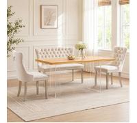 Banquette 2 places capitonnée avec boutons faits main - ELVMI - dossier en aile, acier inoxydable brossé, velours beige