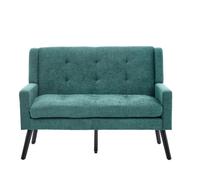 Banquette 2 places vert rétro en tissu avec capitonnage et pieds en bois massif