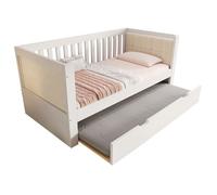 Banquette 90x200 cm avec lit escamotable 90x190 cm, design compact en bois blanc, montage simple, sans matelas