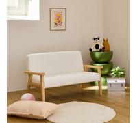 Banquette Canapé Pour Enfant 2 Places Bouclette Et Bois D'hévéa L 84 X P 43,5 X H 50cm Blanc TU