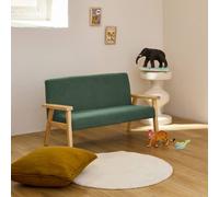 swe anquette canapé Enfant en Bois et Velours côtelé Kaki. Isak. L 84 x P 43.5 x H 50cm