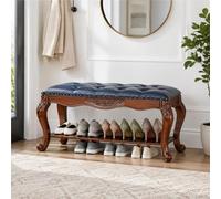 Banquette Classique, Banc Rembourré Intérieur, Chaise Longue Capitonnée | Cadre Bois Sculpté Avec Assise Douce, Finition Rétro Et Design Courbé Pour Entrée, Salon Ou Chambre(Brown,39"/100cm)
