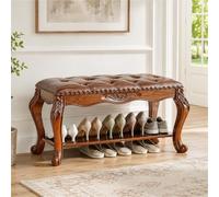 Banquette Classique, Banc Rembourré Intérieur, Chaise Longue Capitonnée | Cadre Bois Sculpté Avec Assise Douce, Finition Rétro Et Design Courbé Pour Entrée, Salon Ou Chambre(Brown2,39"/100cm)