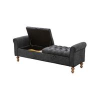 Banquette Coffre de Rangement 156x43x51 cm - Banc avec Accoudoirs - Bout de Lit - Tissu Chenille - Pieds en Bois - Anthracite