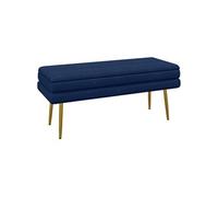 HomCom - Banc coffre de rangement 2 en 1, assise velours, pieds acier, 100×37,5×42 cm, bleu/doré