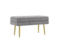 Banquette coffre de rangement 2 en 1 piètement effilé incliné acier doré velours gris clair