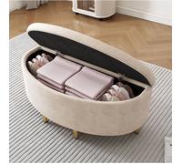 Banquette coffre de rangement en velours beige 90 x 40 x 42 cm, banc d'entrée bout de lit à pieds en métal ORVRYN