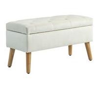 Banc de rangement - HOMCOM - avec couvercle, tissu effet velours, pieds en bois - charge jusqu'à 120 kg - 80 x 35 x 42 cm - crème