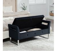 Banquette coffre EVRYAE - rangement intégré avec accoudoirs, charnière métallique et montage rapide - Velours - Noir