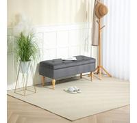 Banc coffre de rangement HOMCOM 2 en 1 banquette en velours avec couvercle à charnière capitonné et pieds en bois, gris foncé