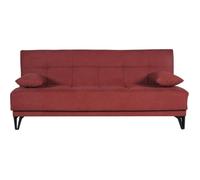 Banquette convertible 3 places - LIMRA - Tissu rouge - 2 coussins - 190 x 87 x 87 cm