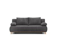 Banquette convertible 3 places - Velours côtelé gris foncé - Coffre de rangement - L 192 x H 84 x P 93 cm