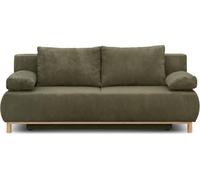 Banquette Convertible 3 Places, Velours Côtelé Vert Kaki, Coffre de Rangement, L 192 x H 84 x P 93 cm