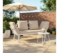 IDMarket Canapé de jardin NOLA - Convertible 2/3 places, accoudoirs inclinables, coussins beige