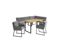 Banquette d'angle avec table - Ensemble salle à manger 3 pièces - Tissu chenille - Table 140x80 cm - Gris aspect bois