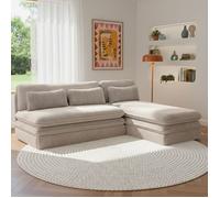 Banquette d'angle convertible et réversible NOMA 4 places velours côtelé taupe