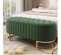 Banquette de rangement avec coffre et repose-pieds 120 x 40 cm, rembourrée, en velours vert - Idéale salon et entrée