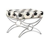 Banquette en acier argenté et cuir noir, blanc - Longueur 53 x Profondeur 40 x hauteur 43 cm --