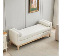 Banquette en bouclette ivoire 149x50x63cm - Banc de bout de lit 2 places avec coussins, canapé d'appoint pour salon et chambre