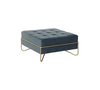 Banquette en metal et velours coloris bleu et pieds dore - Longueur 80 x Profondeur 80 x Hauteur 42 cm --