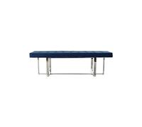 Banquette en velours bleu et pieds en acier - Longueur 150 x Profondeur 45 x Hauteur 45 cm --