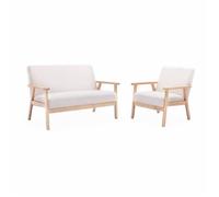 Banquette et fauteuil en bois et tissu bouclette. Isak. L 114 x l 69.5 x H 73cm