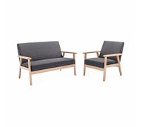- Banquette et Fauteuil en Bois et Tissu Gris foncé. Isak. L 114 x l 69.5 x H 73cm