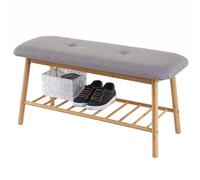 Banquette Étagère À Chaussures Hwc-D90 Banc Rembourré, Rangement Pour Chaussures, Bambou 44x90x34cm Multicolore