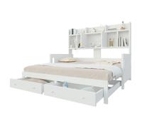 Banquette-lit 90/190 cm blanche en bois avec tiroirs et LED