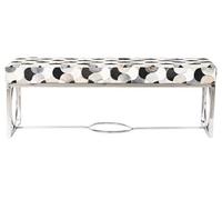 Banquette rectangulaire en acier argenté et cuir blanc, noir - Longueur 122 x Profondeur 41 x hauteur 44 cm --