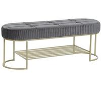 Banquette rectangulaire en polyester gris et métal doré - longueur 120 x Profondeur 40 x hauteur 45 cm --
