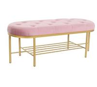 Banquette rectangulaire en polyester rose et métal doré - longueur 100 x Profondeur 35 x hauteur 40 cm --