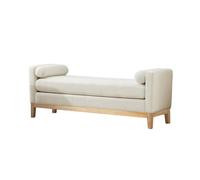 Banquette Scandinave en Chenille Blanc - Banc d'Entrée avec Coussin Épaissi, Structure en Bois Massif et Design Moderne - 149x50x63