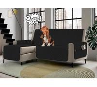 Banzaii Housse de canapé d’Angle imperméable, Anti-Taches, matelassée, réversible avec Poches Porte-Objets (Noir, 3 Places - Méridienne Droite/Gauche)